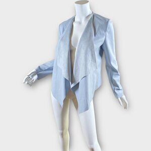 NWT BAGATELLE Light Blue Gray Faux Leather Draped Open Front Jacket, size Small